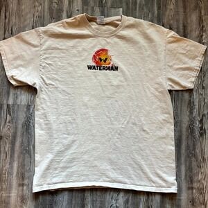 Vintage Waterman Graphic T-Shirt XL Beige Gildan Ultra Cotton Surf Skate Retro